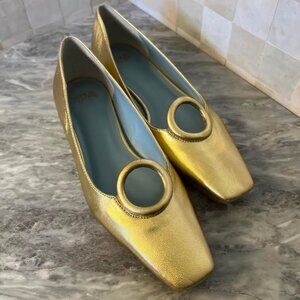 Frances Valentine Regan Metallic Gold Leather Flats | Size 6.5
